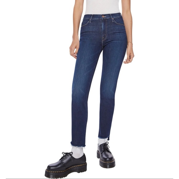 New MOTHER Mid Rise Dazzler Ankle Jeans Straight Leg Denim Off Limits Blue 25 - Picture 1 of 14
